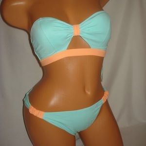 VS Green and Orange Color-block Bikini
